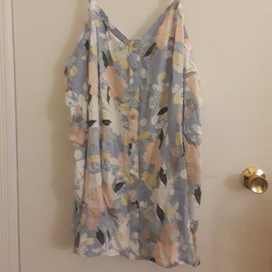 LIGHT BLUE FLORAL STRETCH WOVEN FIT & FLARE CAMI
